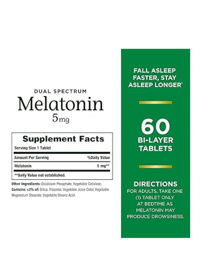 Nature's Bounty Melatonin 5mg Dual Spectrum, 100% Drug Free Sleep Supplement 60s - Image 3